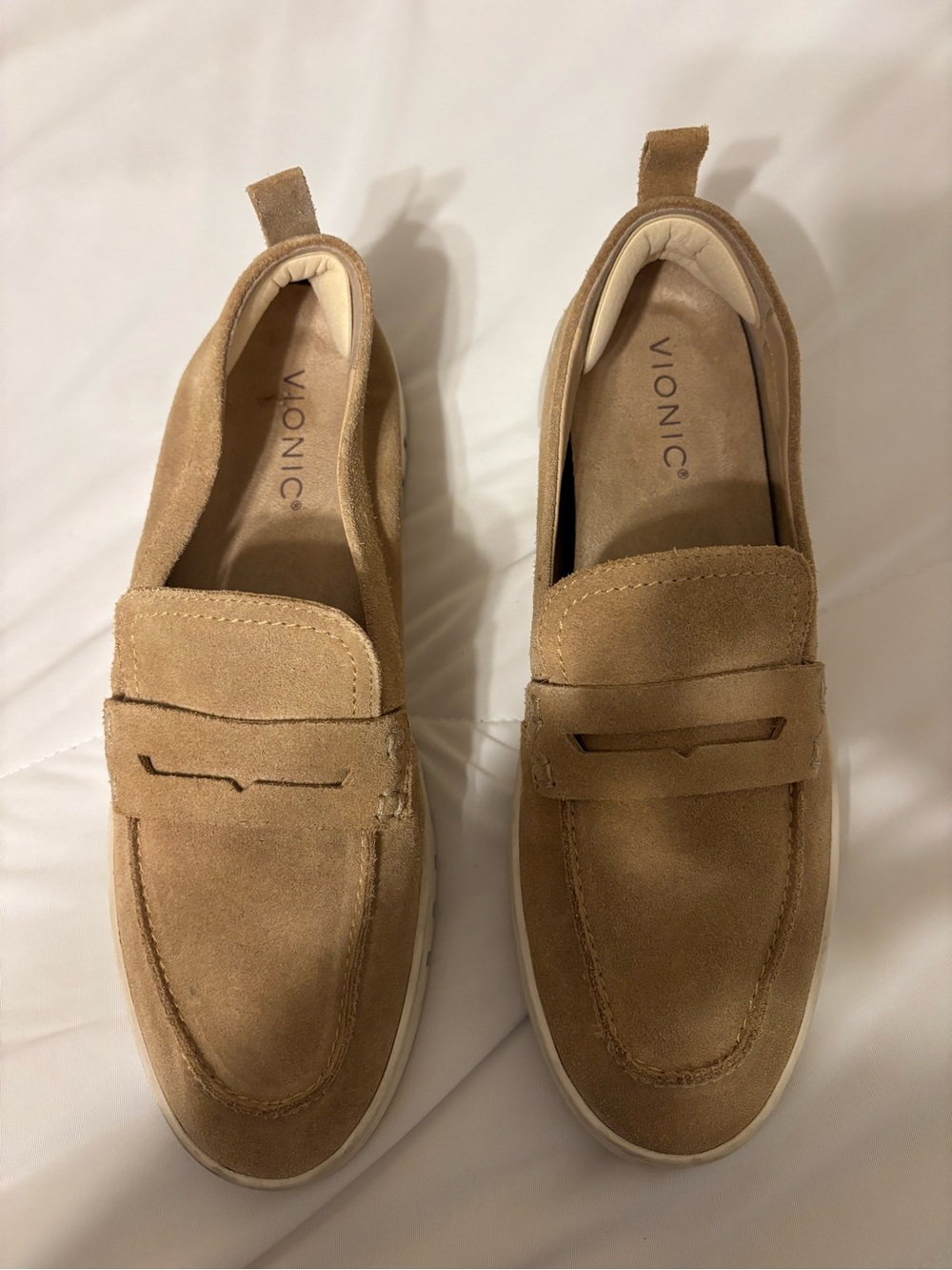 Vionic Uptown Women’s 10 Tan Suede Penny Loafers Slip On Shoes